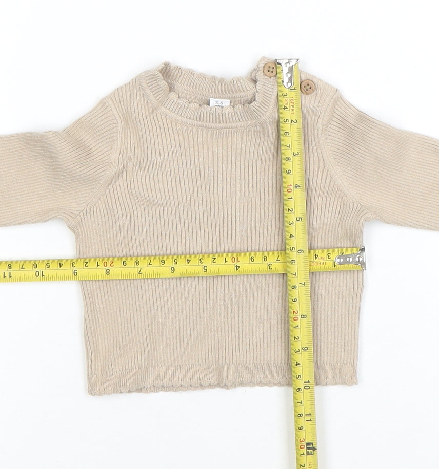 Marks and Spencer Beige Knit Baby Jumper 3-6 Months Unisex Long Sleeve