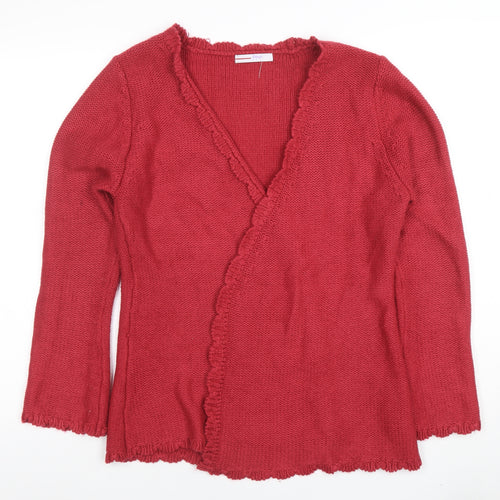 Papaya Women Red V-Neck Ruffle Cardigan Size 14 Acrylic Knit