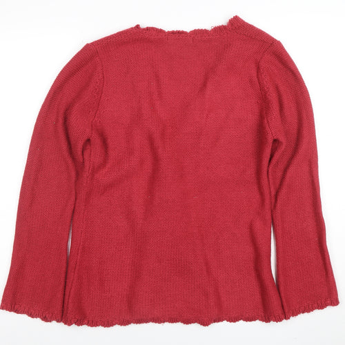 Papaya Women Red V-Neck Ruffle Cardigan Size 14 Acrylic Knit