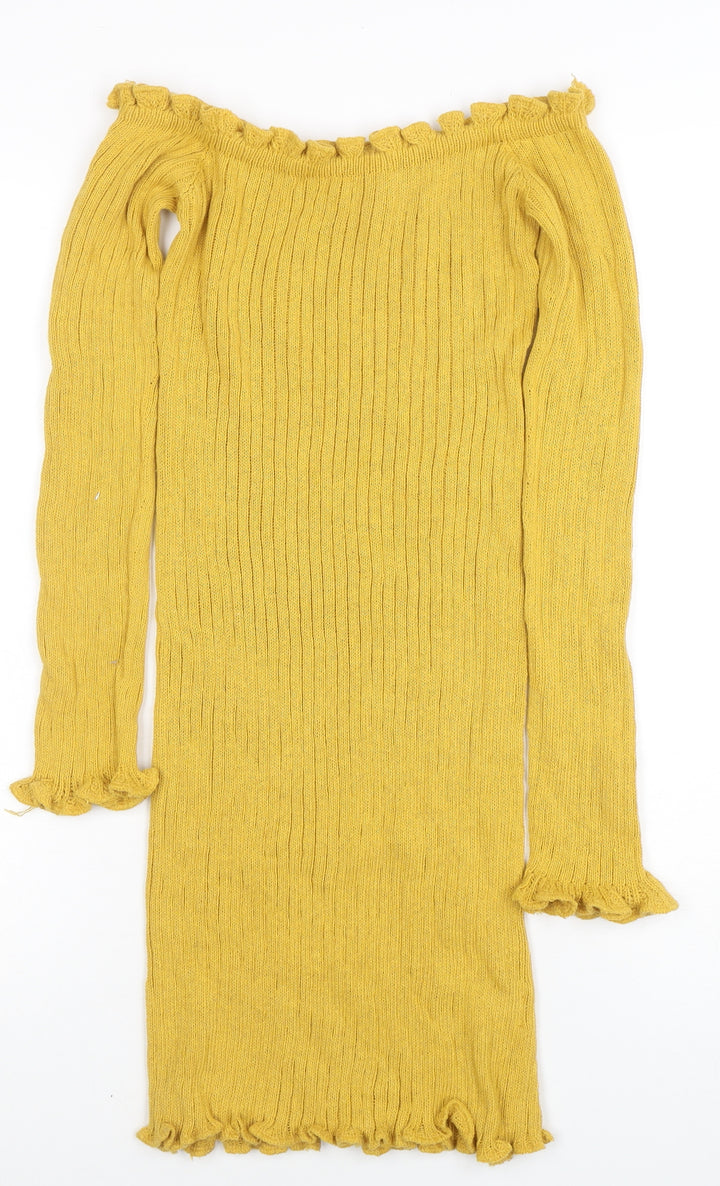 Twisted Faith Women's Yellow Off Shoulder Knit Bodycon Dress Size S