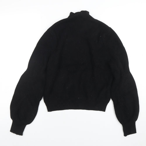 Zara Women's Black Mock Neck Ribbed Knit Jumper Size 12