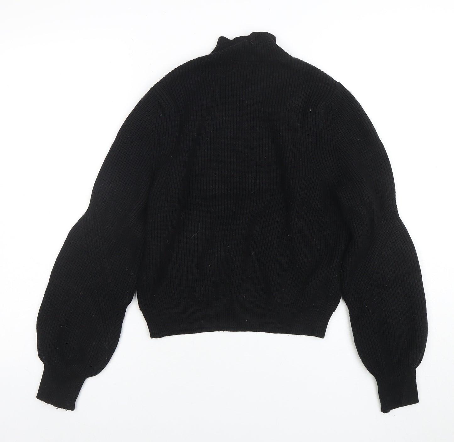 Zara Women's Black Mock Neck Ribbed Knit Jumper Size 12