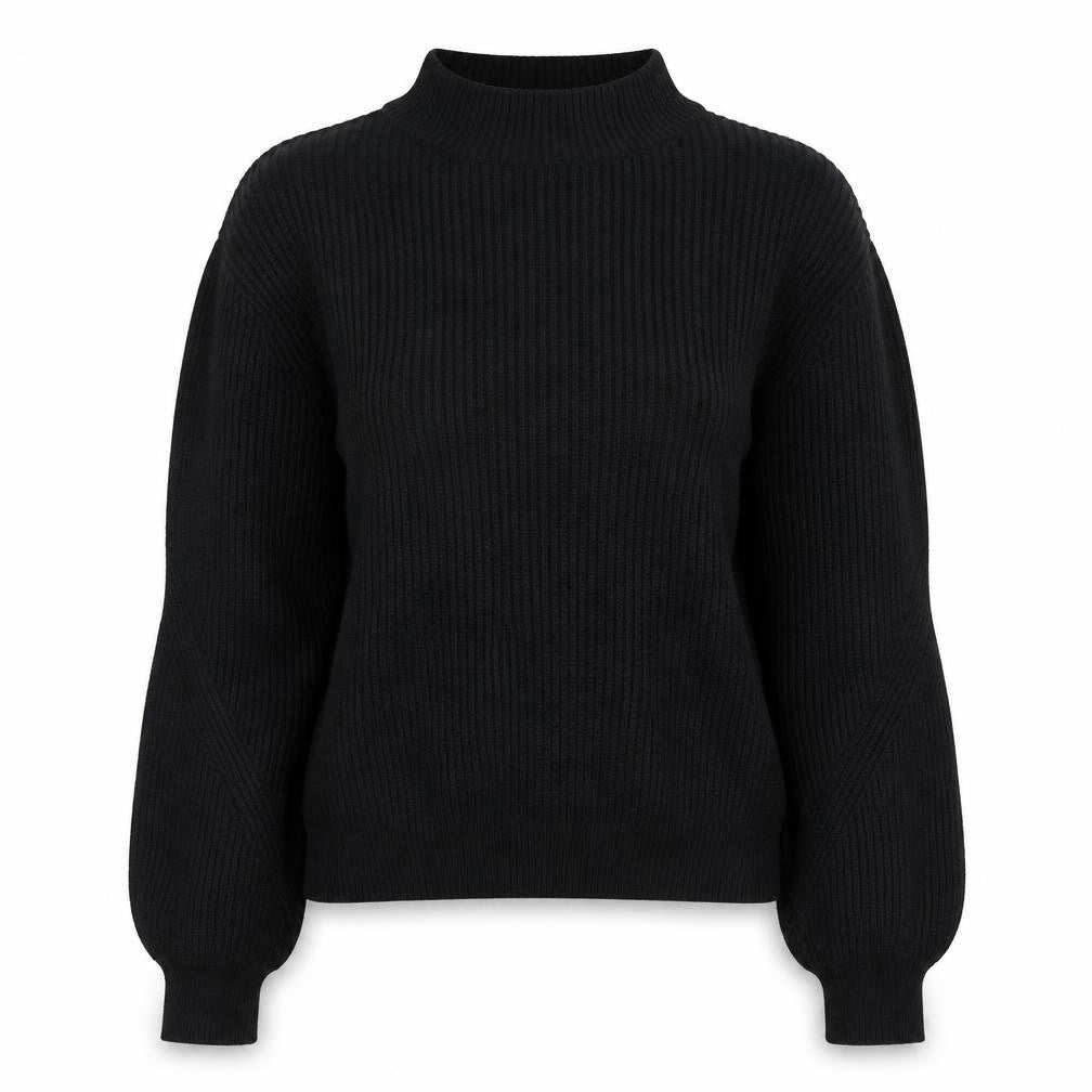 Front view of Zara Women's Black Mock Neck Ribbed Knit Jumper, size 12