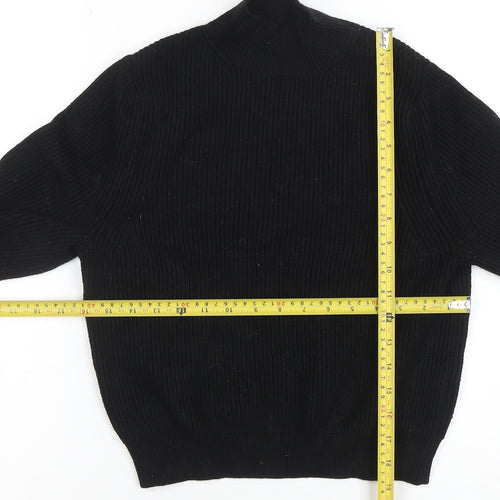 Zara Women's Black Mock Neck Ribbed Knit Jumper Size 12