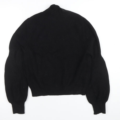 Zara Women's Black Mock Neck Ribbed Knit Jumper Size 12