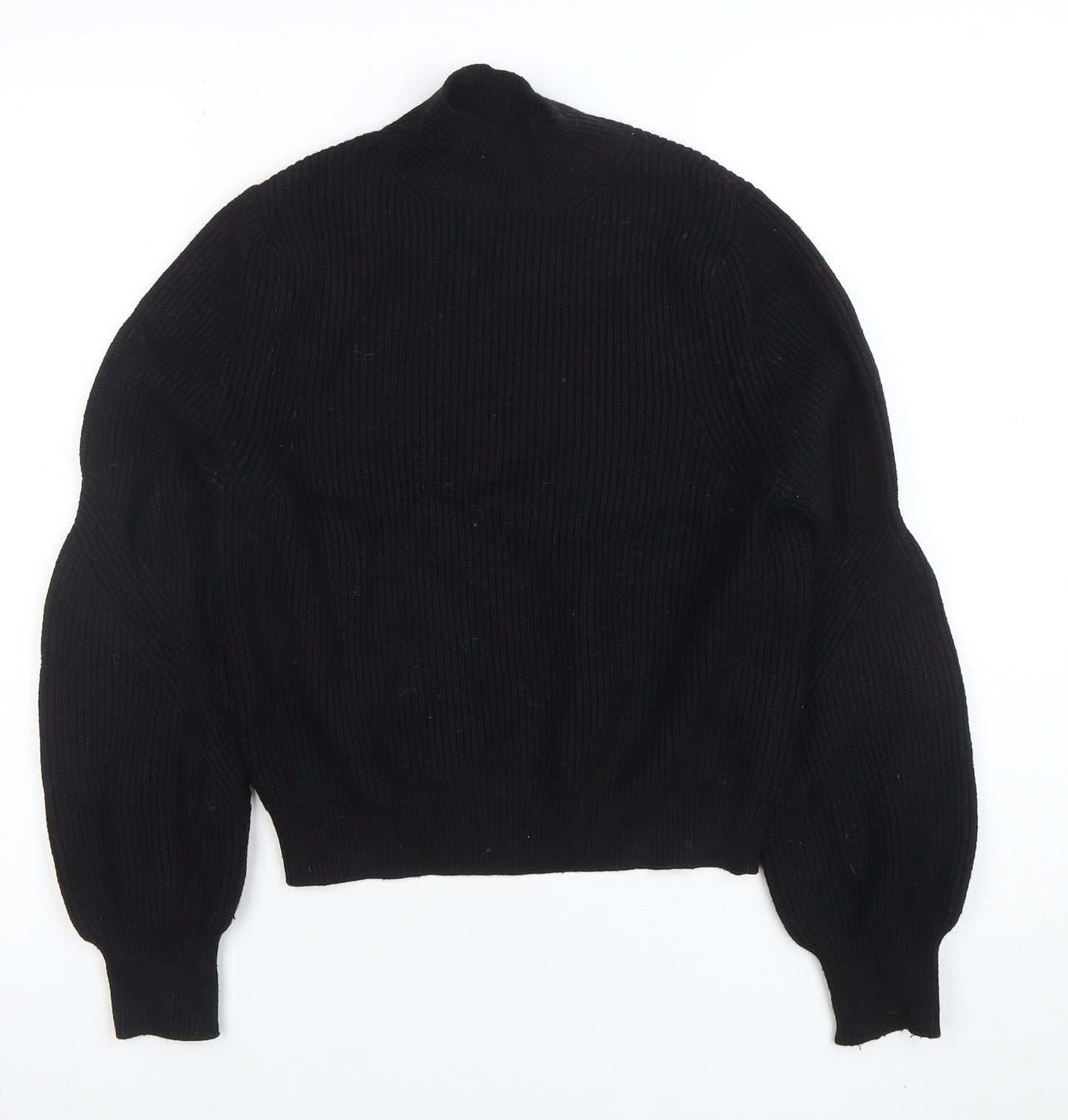 Zara Women's Black Mock Neck Ribbed Knit Jumper Size 12