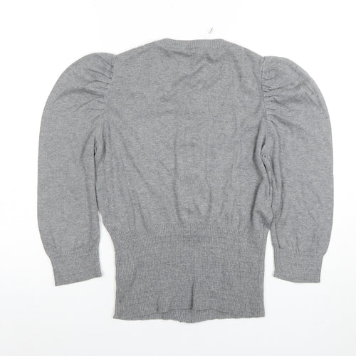 Next Women’s Grey Knit Puff Sleeve Button-Up Jumper Size 10