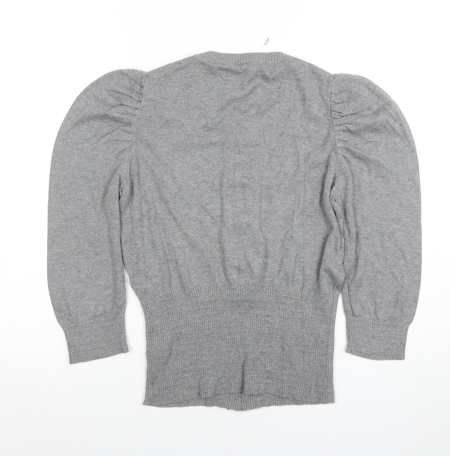 Next Women’s Grey Knit Puff Sleeve Button-Up Jumper Size 10