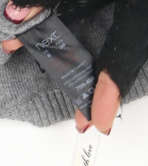 Next Women’s Grey Knit Puff Sleeve Button-Up Jumper Size 10