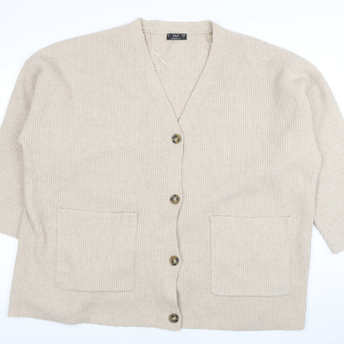 F&F Women’s Beige Wool Blend V-Neck 3/4 Sleeve Cardigan Size L