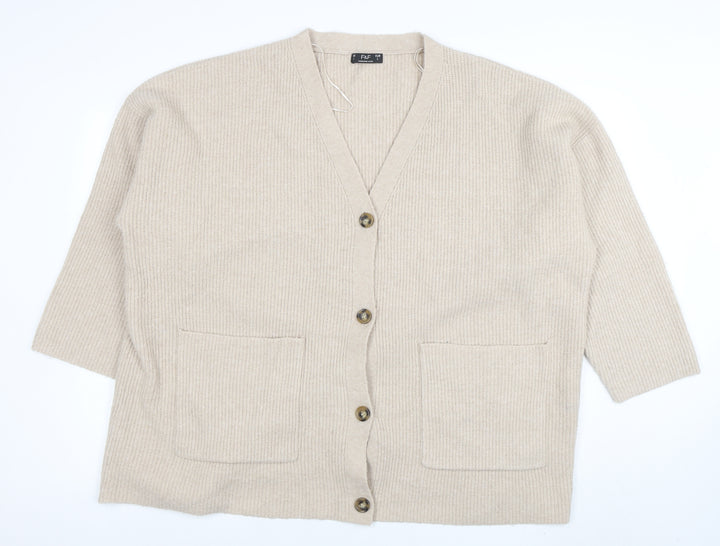 F&F Women’s Beige Wool Blend V-Neck 3/4 Sleeve Cardigan Size L