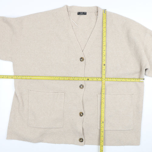 F&F Women’s Beige Wool Blend V-Neck 3/4 Sleeve Cardigan Size L