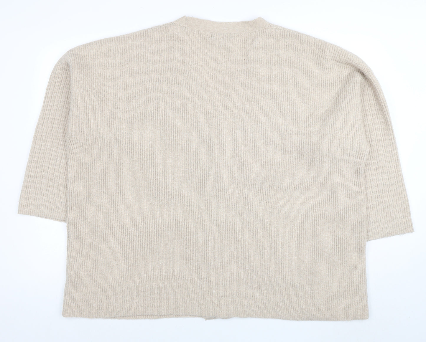 F&F Women’s Beige Wool Blend V-Neck 3/4 Sleeve Cardigan Size L