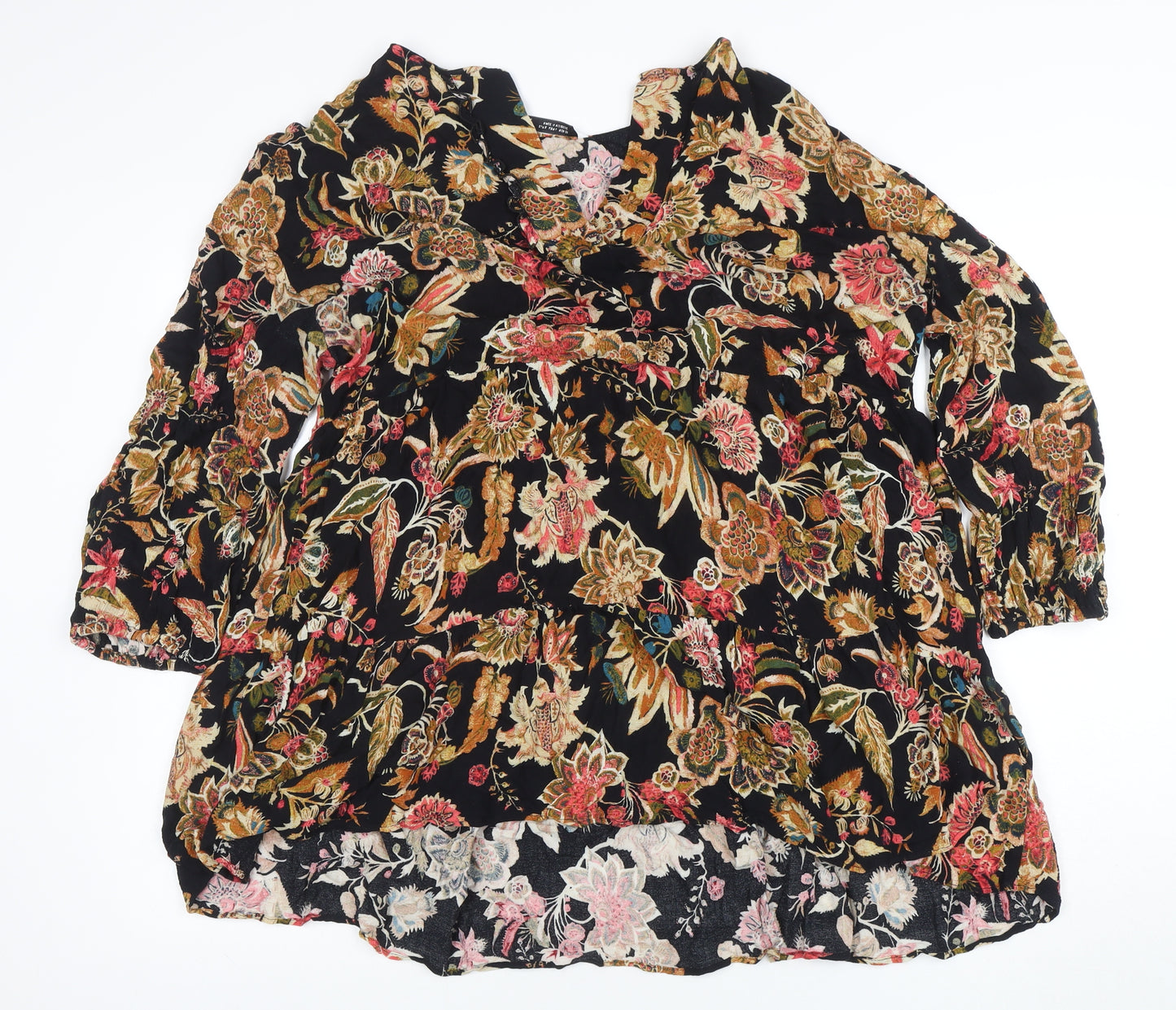ZARA Women's Multicoloured Floral V-Neck Tunic Blouse Size L