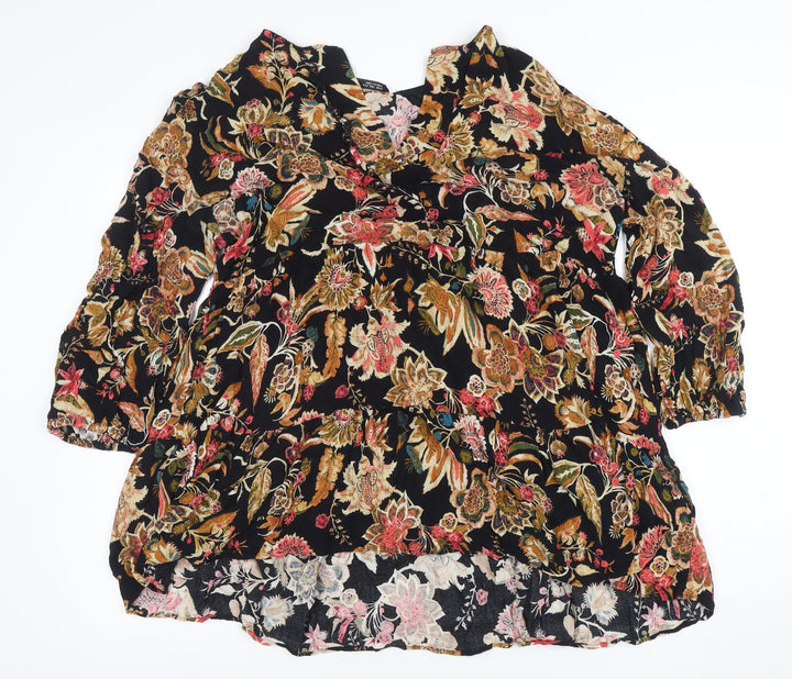 ZARA Women's Multicoloured Floral V-Neck Tunic Blouse Size L
