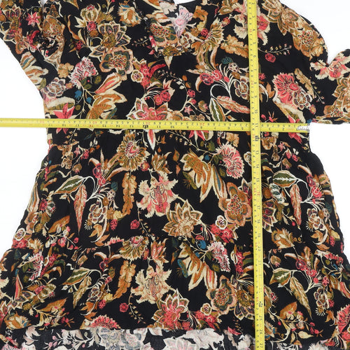 ZARA Women's Multicoloured Floral V-Neck Tunic Blouse Size L