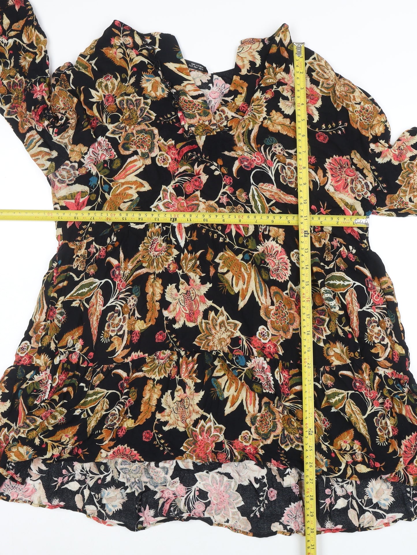 ZARA Women's Multicoloured Floral V-Neck Tunic Blouse Size L
