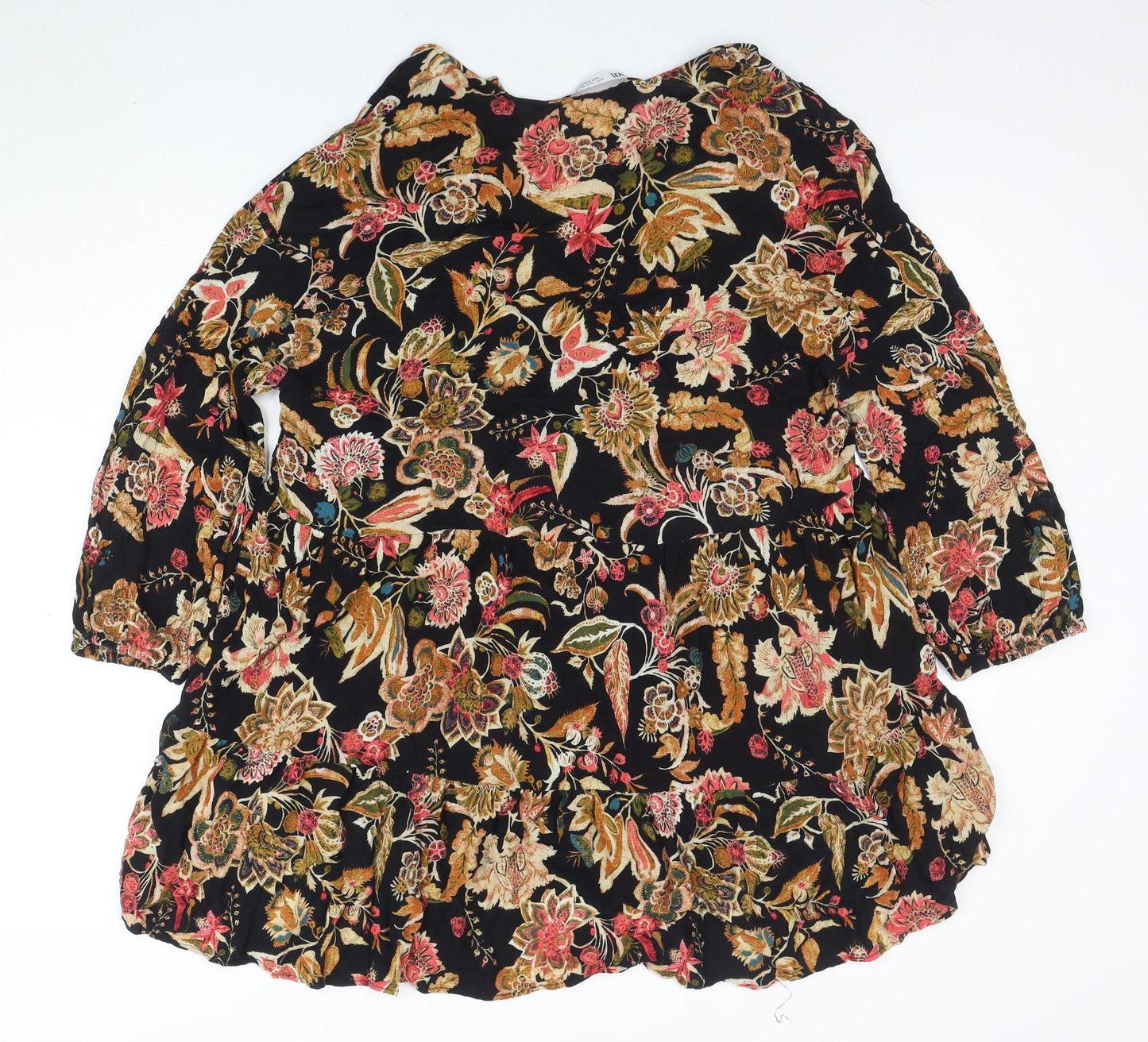 ZARA Women's Multicoloured Floral V-Neck Tunic Blouse Size L