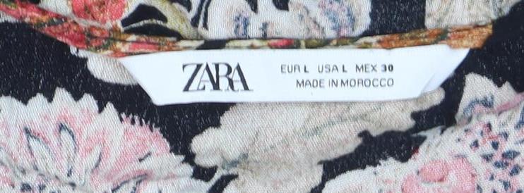 ZARA Women's Multicoloured Floral V-Neck Tunic Blouse Size L