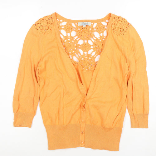 Peacocks Women Orange Crochet Cardigan Size 10 Cotton Knit