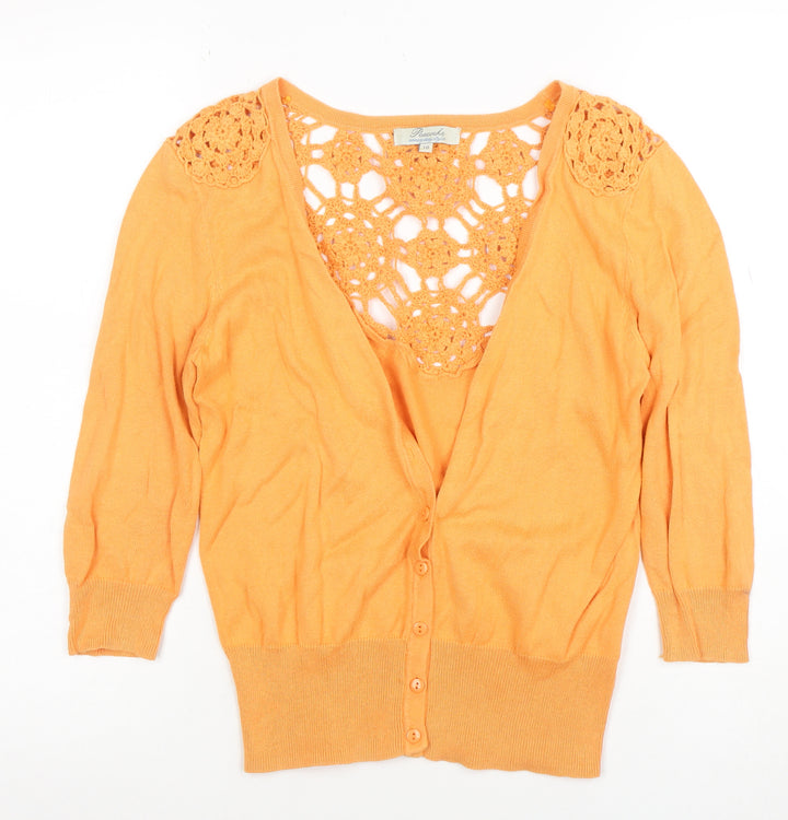 Peacocks Women Orange Crochet Cardigan Size 10 Cotton Knit