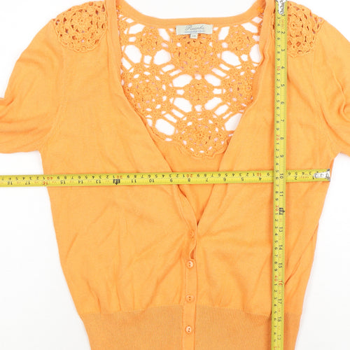 Peacocks Women Orange Crochet Cardigan Size 10 Cotton Knit