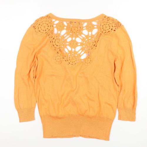 Peacocks Women Orange Crochet Cardigan Size 10 Cotton Knit