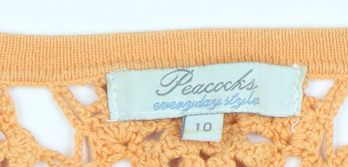 Peacocks Women Orange Crochet Cardigan Size 10 Cotton Knit