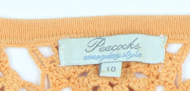 Peacocks Women Orange Crochet Cardigan Size 10 Cotton Knit