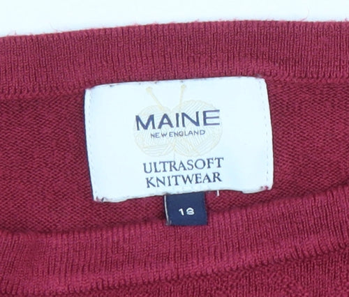 Maine New England Women’s Red Crew Neck Long Sleeve Pullover Jumper Size 18