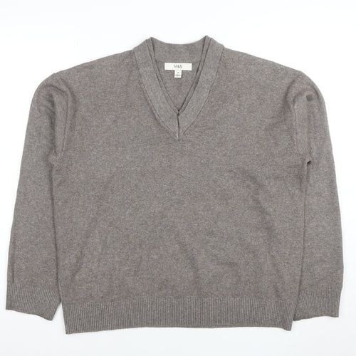 Marks and Spencer Women’s Beige V-Neck Knit Jumper Size M