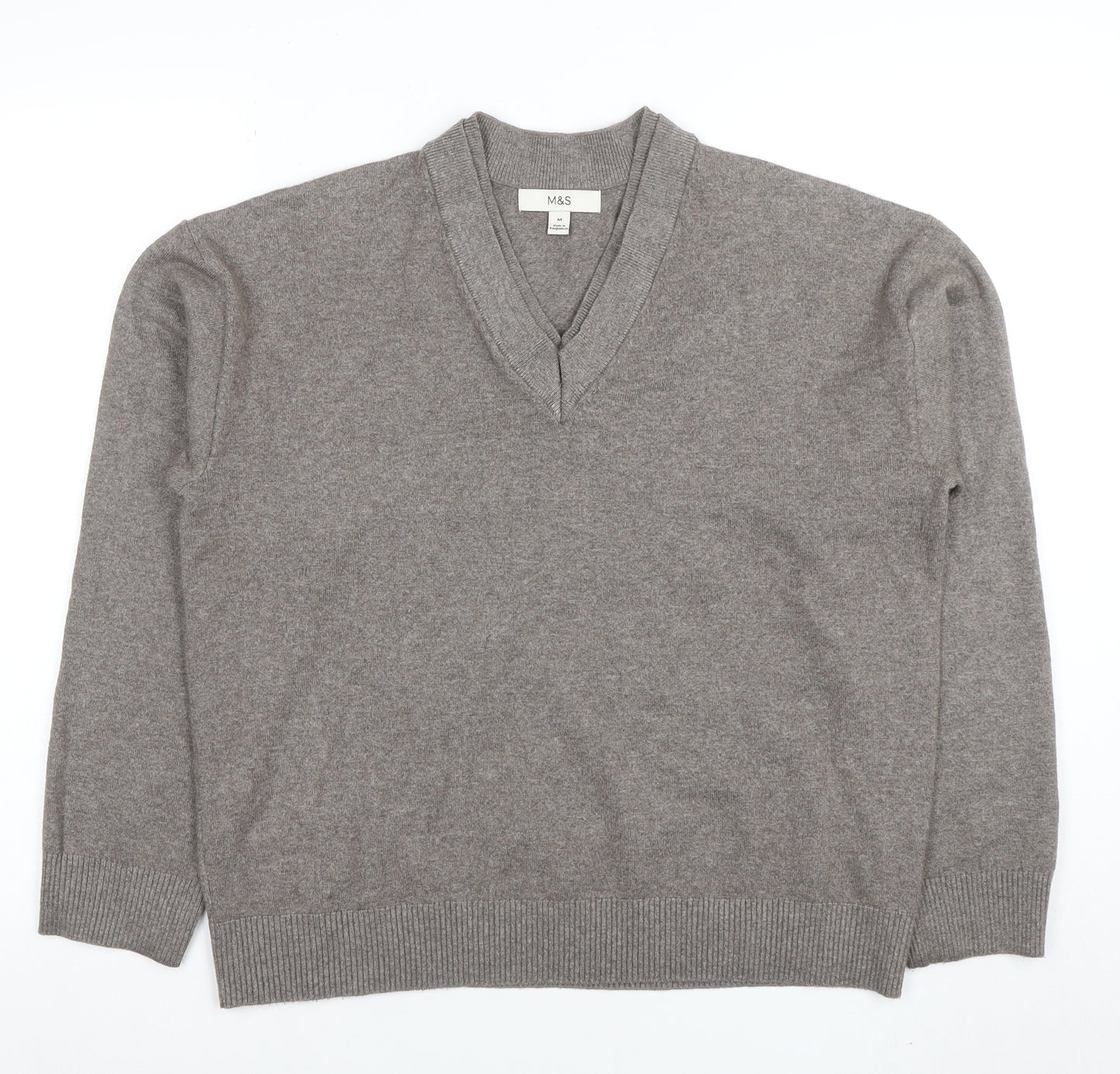 Marks and Spencer Women’s Beige V-Neck Knit Jumper Size M