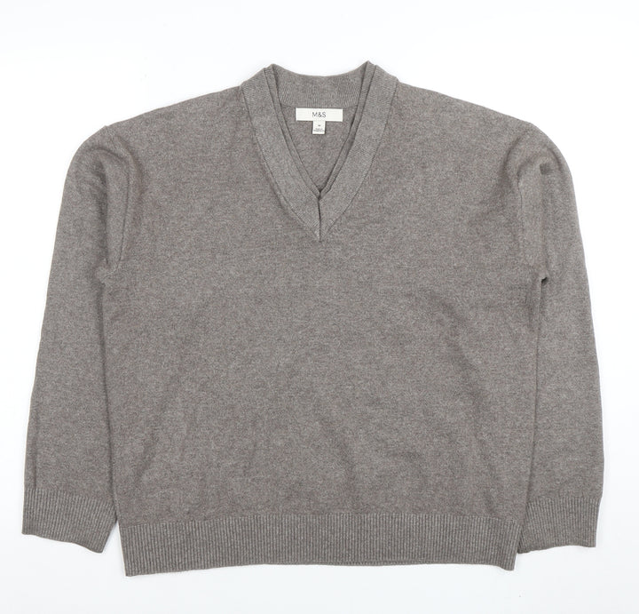 Marks and Spencer Women’s Beige V-Neck Knit Jumper Size M