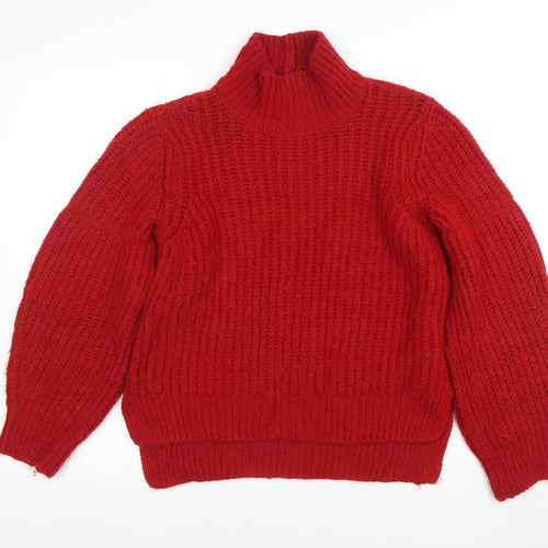 Marks and Spencer Women Red Chunky Roll Neck Wool Blend Jumper M