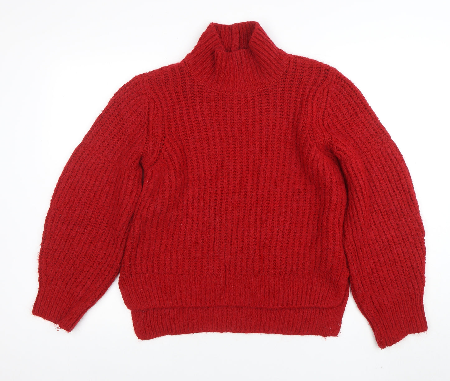 Marks and Spencer Women Red Chunky Roll Neck Wool Blend Jumper M