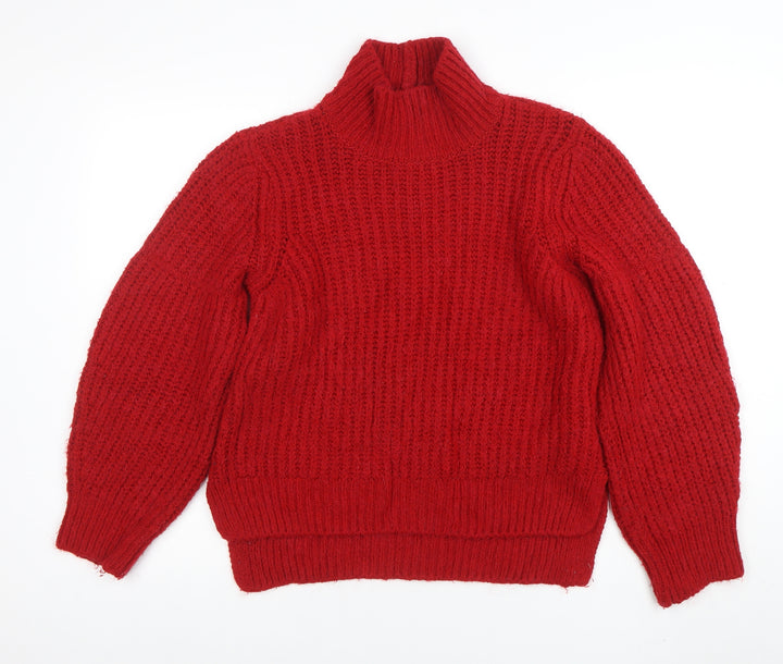Marks and Spencer Women Red Chunky Roll Neck Wool Blend Jumper M