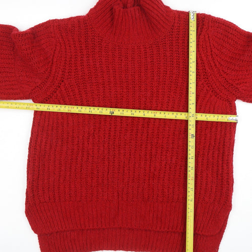 Marks and Spencer Women Red Chunky Roll Neck Wool Blend Jumper M