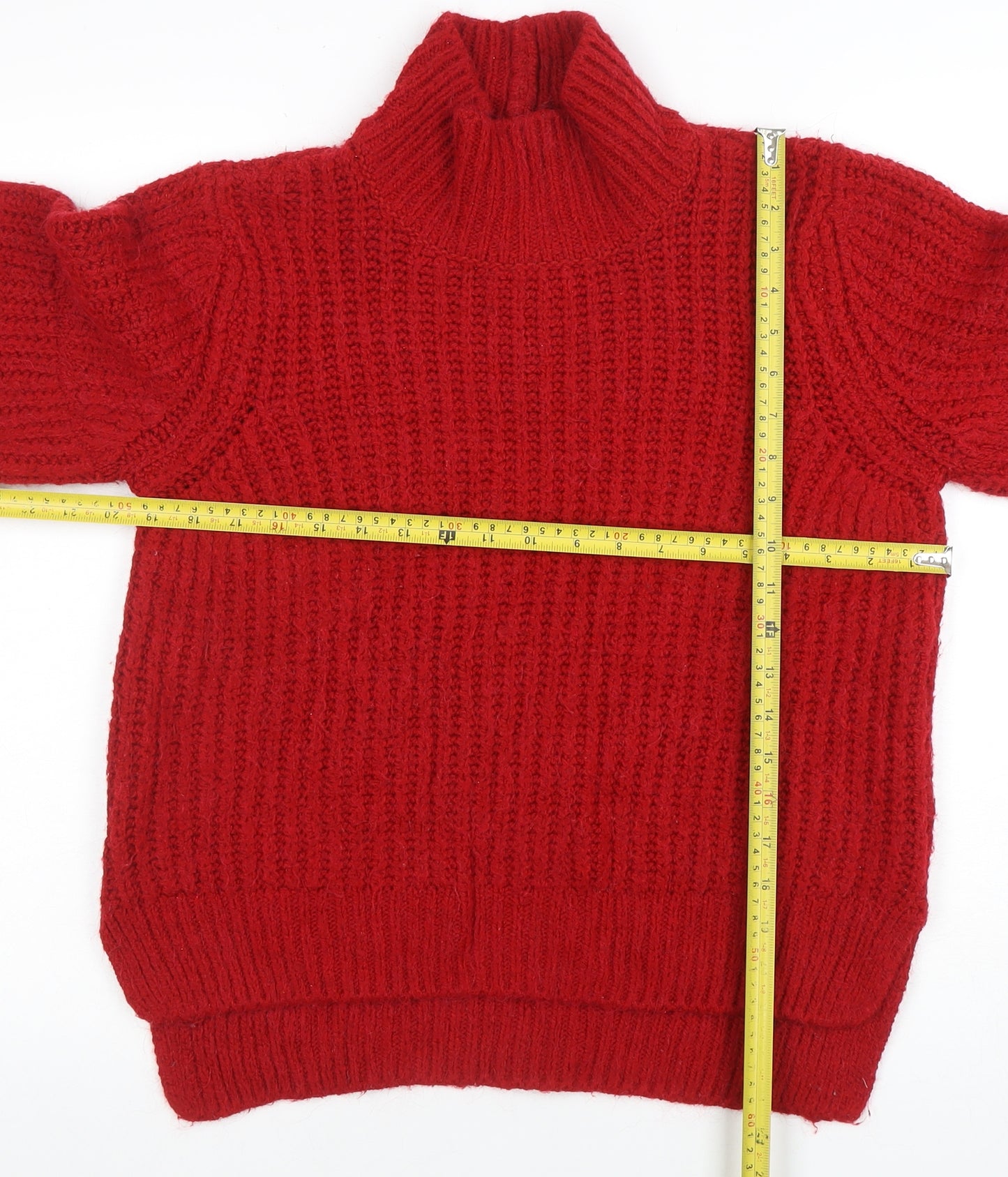 Marks and Spencer Women Red Chunky Roll Neck Wool Blend Jumper M