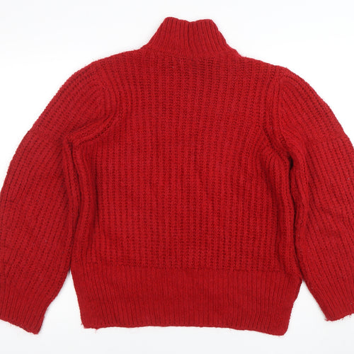 Marks and Spencer Women Red Chunky Roll Neck Wool Blend Jumper M