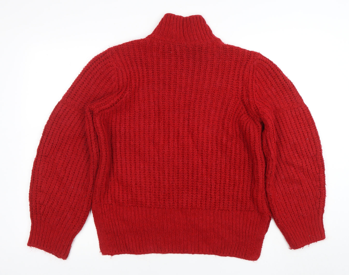 Marks and Spencer Women Red Chunky Roll Neck Wool Blend Jumper M