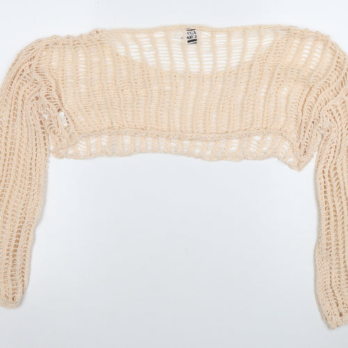 Princess Polly Women Beige Cropped Knit Long Sleeve Top S/M