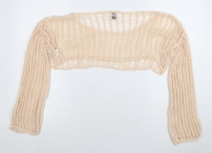 Princess Polly Women Beige Cropped Knit Long Sleeve Top S/M