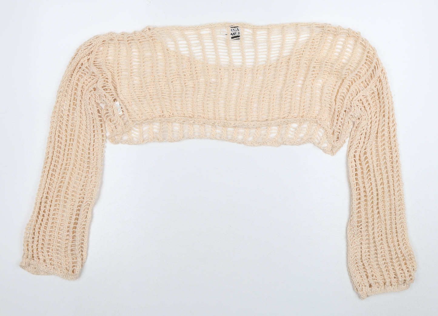 Princess Polly Women Beige Cropped Knit Long Sleeve Top S/M