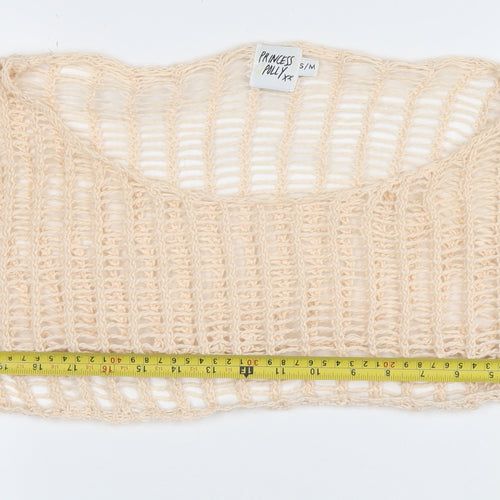 Princess Polly Women Beige Cropped Knit Long Sleeve Top S/M