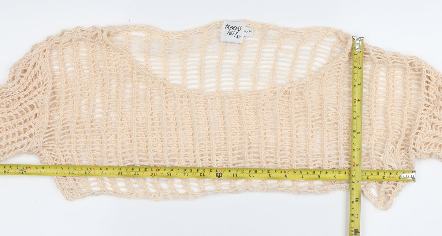 Princess Polly Women Beige Cropped Knit Long Sleeve Top S/M