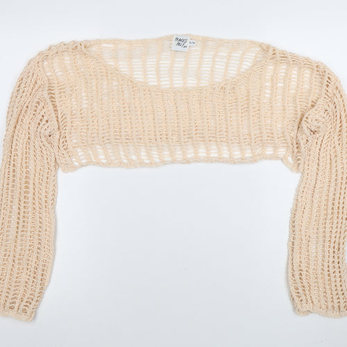Princess Polly Women Beige Cropped Knit Long Sleeve Top S/M