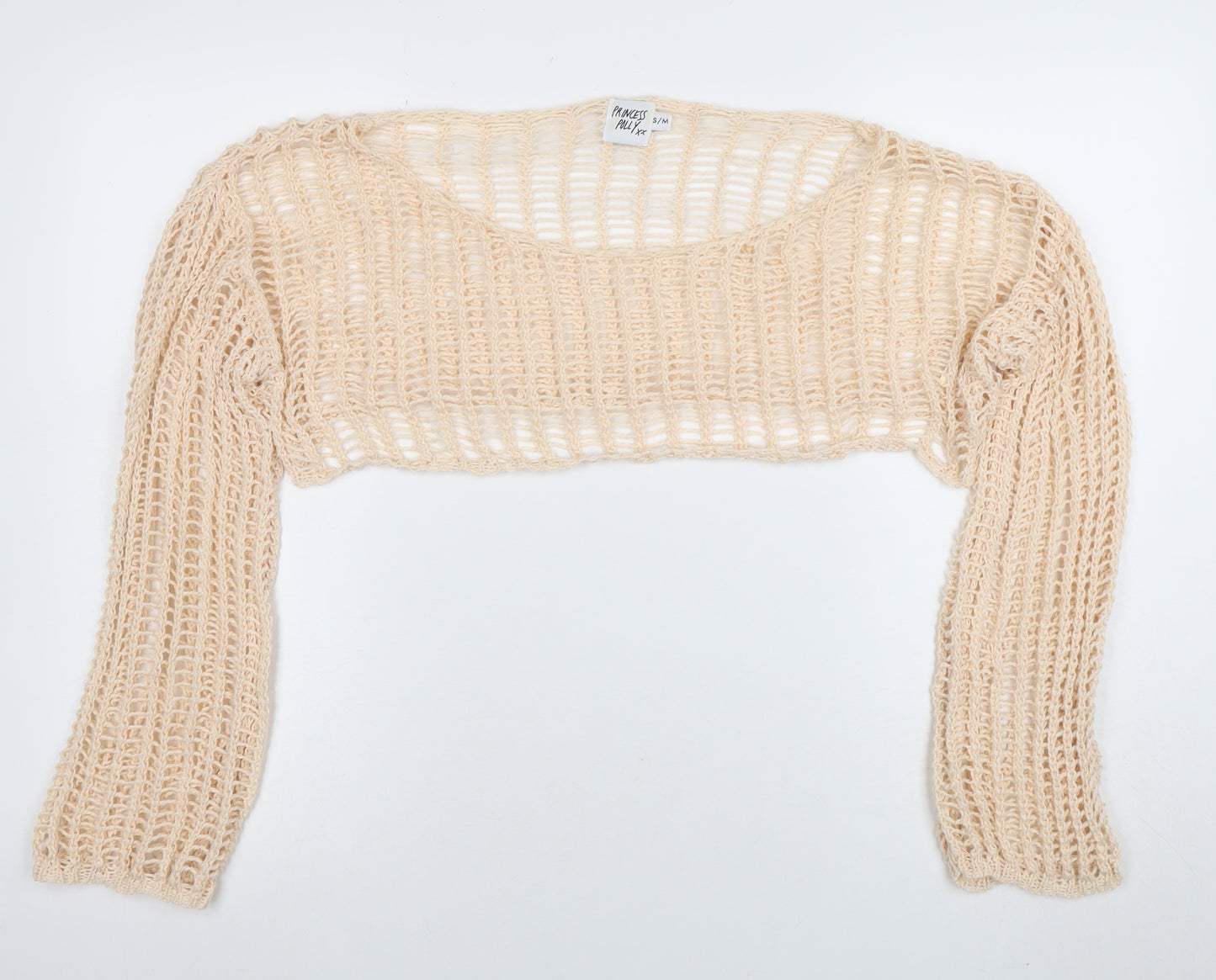 Princess Polly Women Beige Cropped Knit Long Sleeve Top S/M