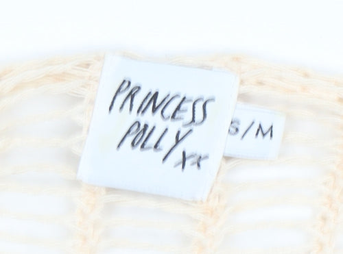 Princess Polly Women Beige Cropped Knit Long Sleeve Top S/M