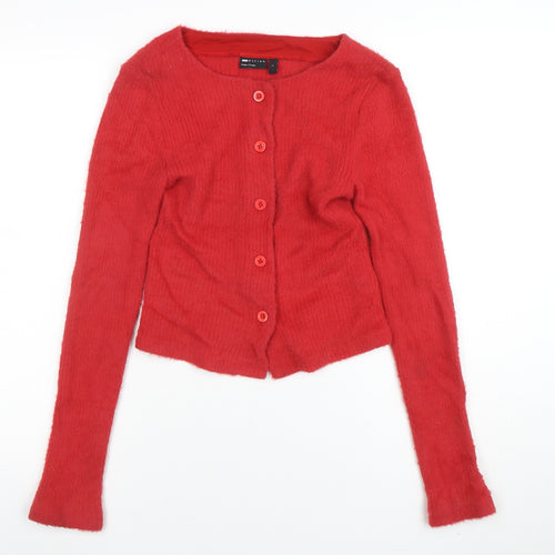ASOS Women Red Knit Crew Neck Long Sleeve Cardigan S