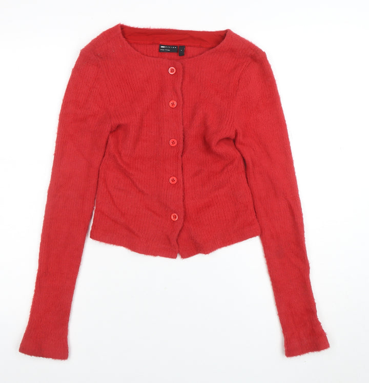 ASOS Women Red Knit Crew Neck Long Sleeve Cardigan S